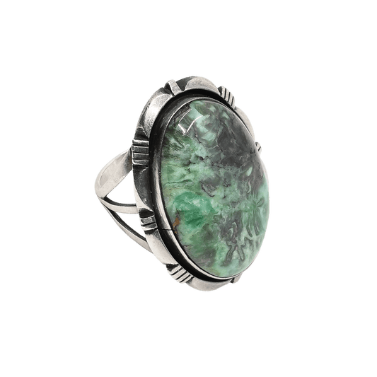 Vintage Navajo Silver Ring With Green Chalcedony Stone - Turquoise & Tufa
