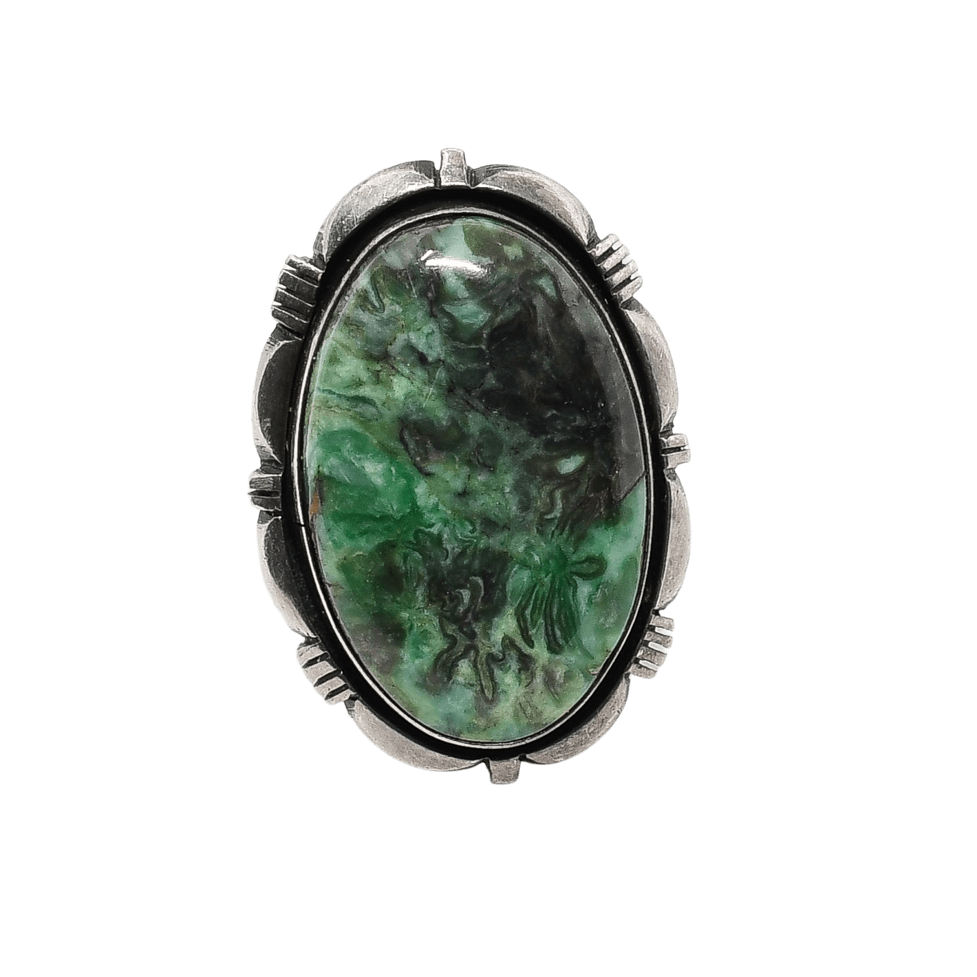 Vintage Navajo Silver Ring With Green Chalcedony Stone - Turquoise & Tufa