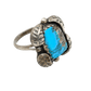 Vintage Navajo Silver Ring With Single Turquoise Stone and Leaf Work - Turquoise & Tufa
