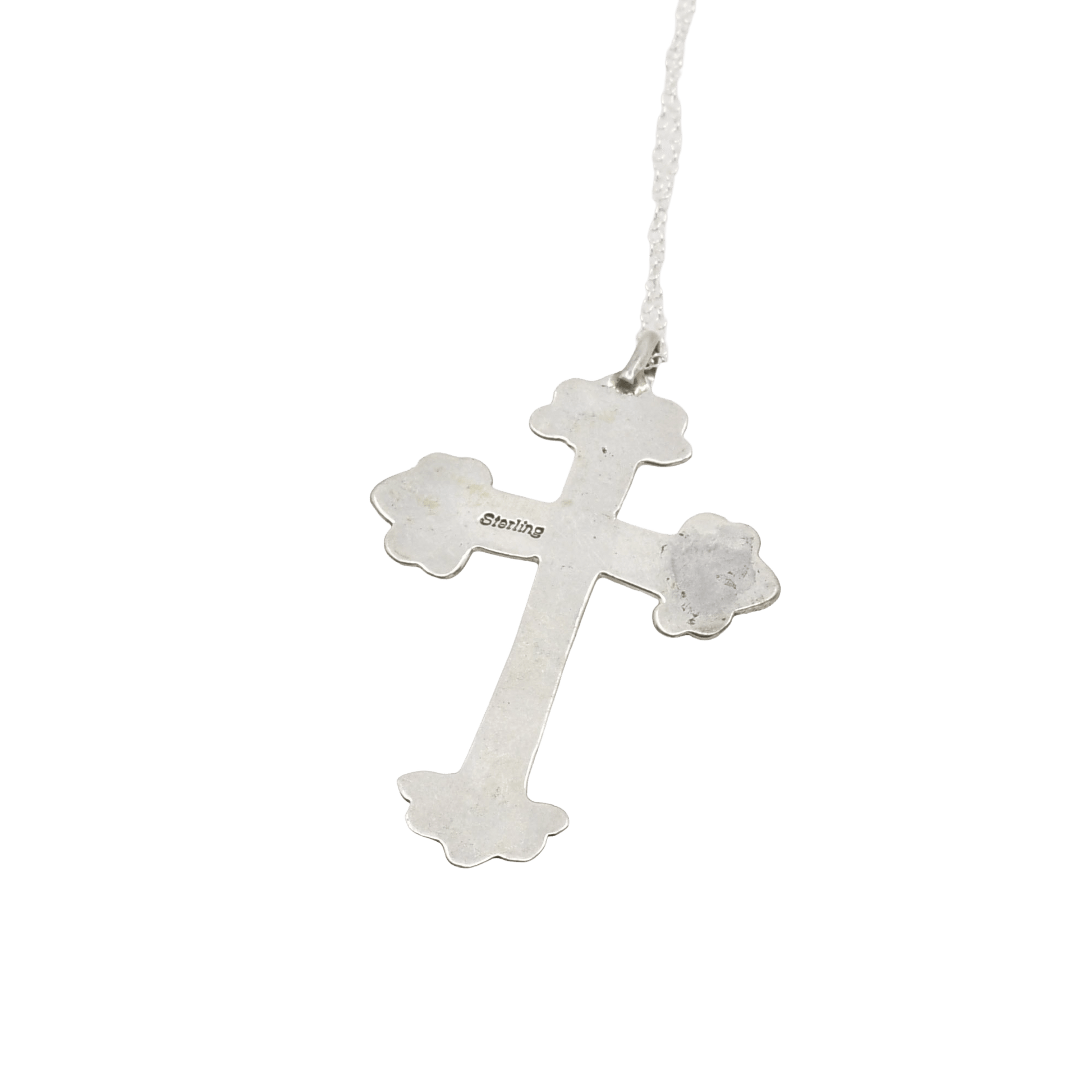 Vintage Navajo Silver Stamped Cross Pendant - Turquoise & Tufa