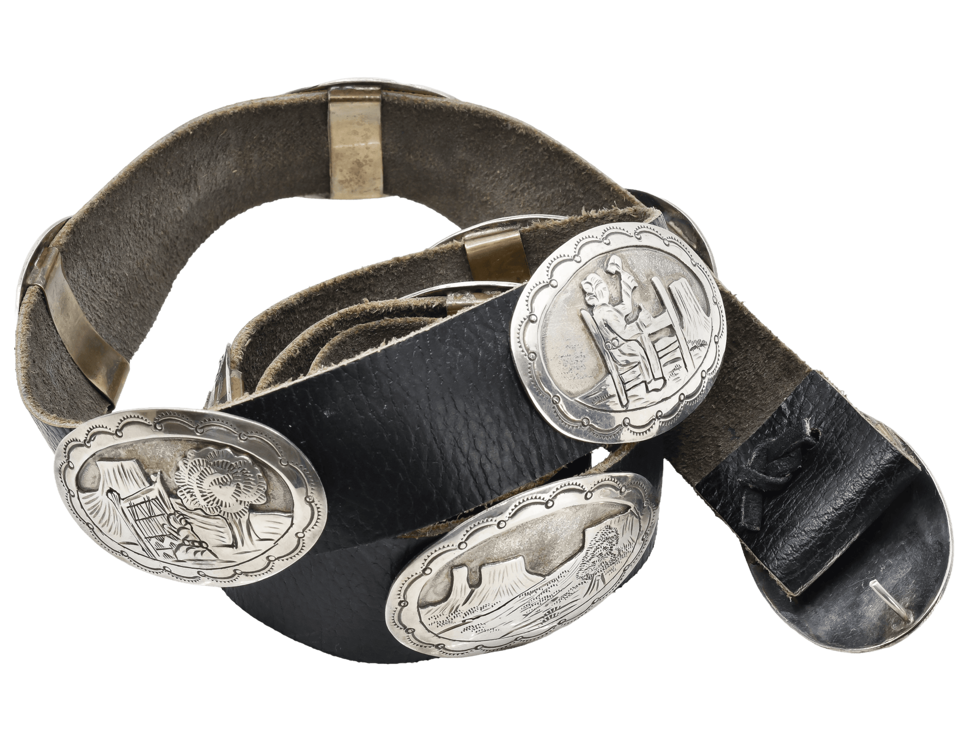 Vintage Navajo Silver Storyteller Belt by Wilbur Wauneka - Turquoise & Tufa