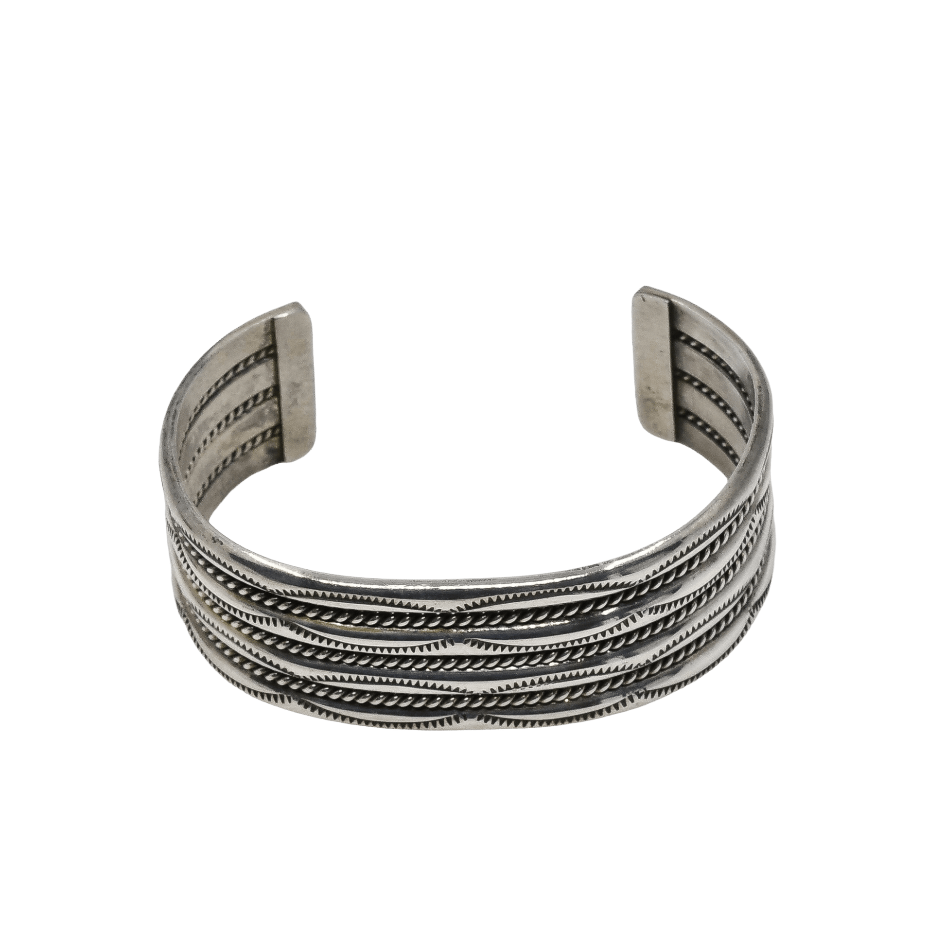 Vintage Navajo Silver Wire Cuff With Stamping By Elaine Tahe - Turquoise & Tufa
