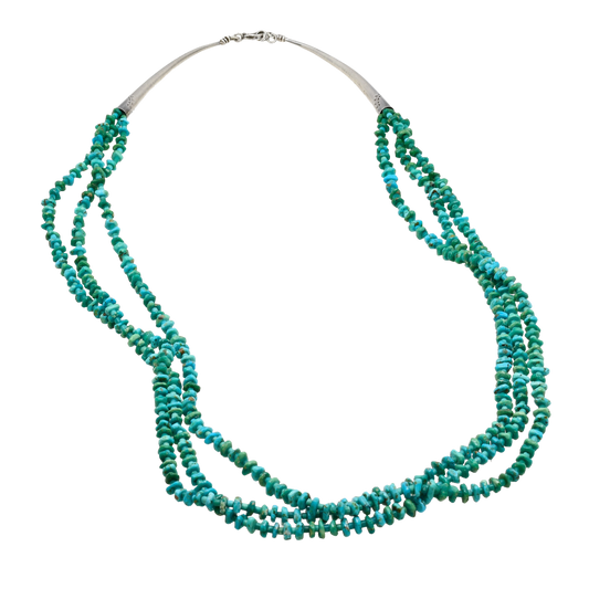 Vintage Navajo Three Strand Turquoise Bead Necklace - Turquoise & Tufa