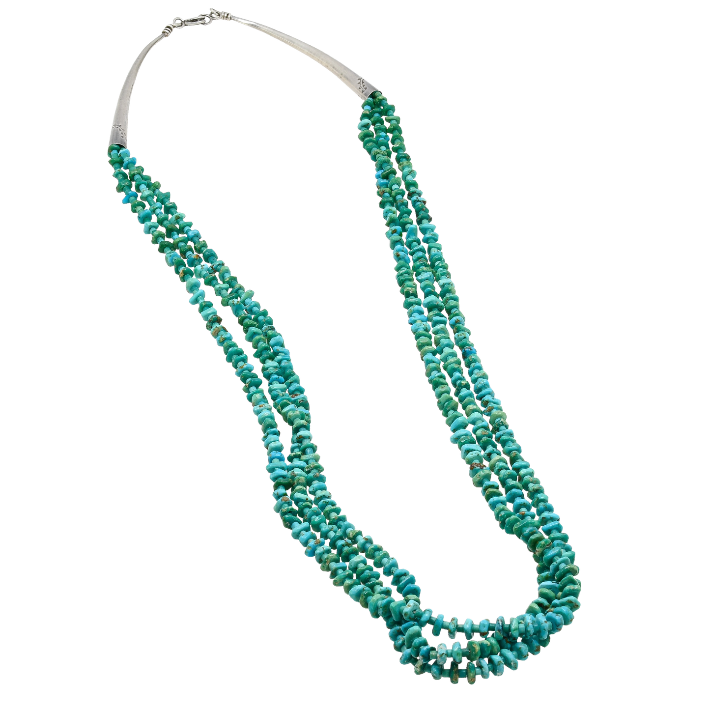 Vintage Navajo Three Strand Turquoise Bead Necklace - Turquoise & Tufa