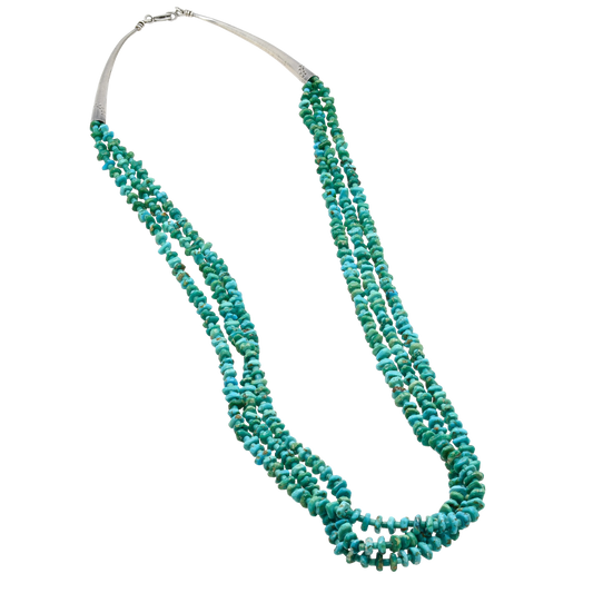 Vintage Navajo Three Strand Turquoise Bead Necklace - Turquoise & Tufa