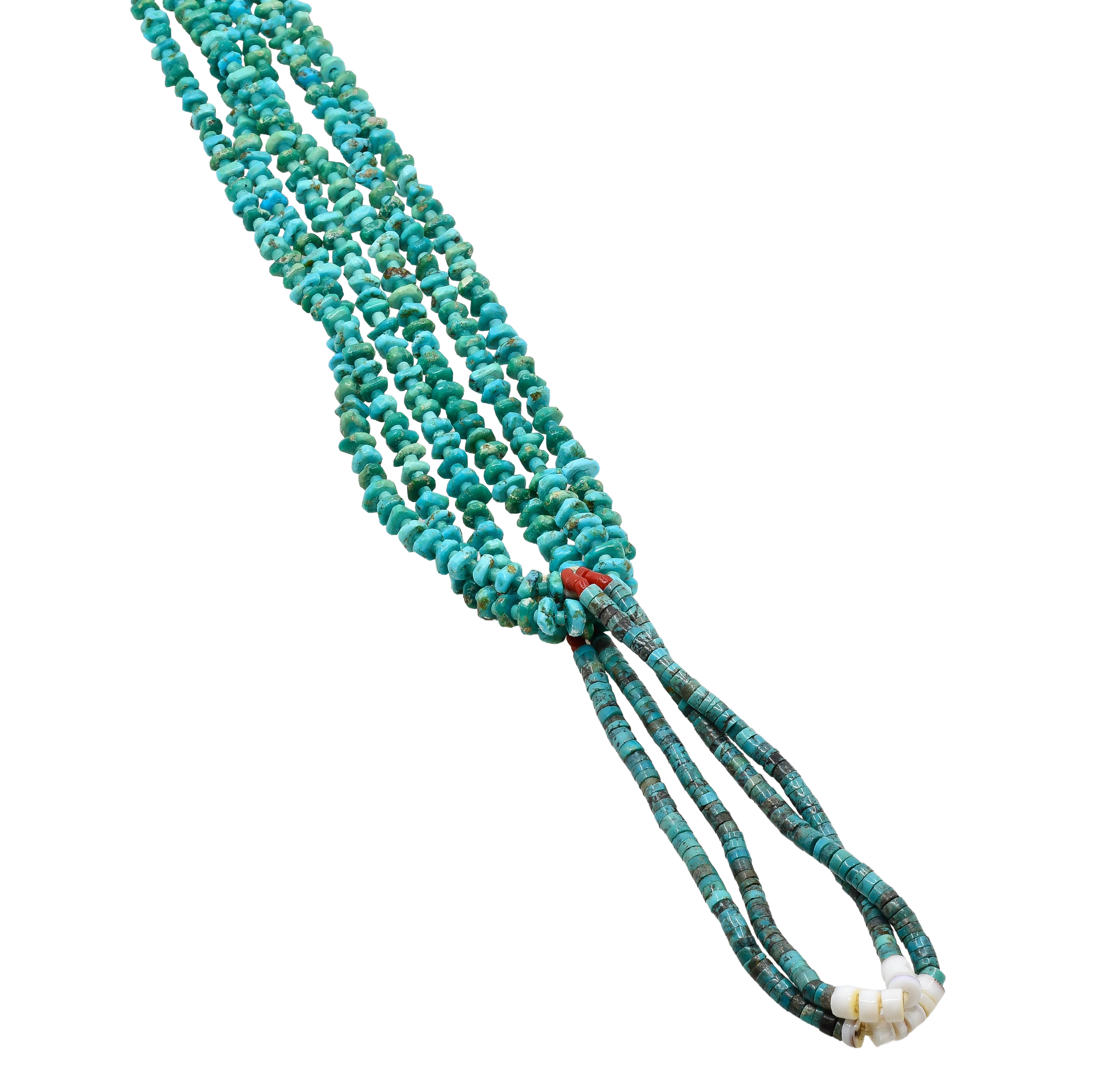 Vintage Navajo Three Strand Turquoise Bead Necklace - Turquoise & Tufa