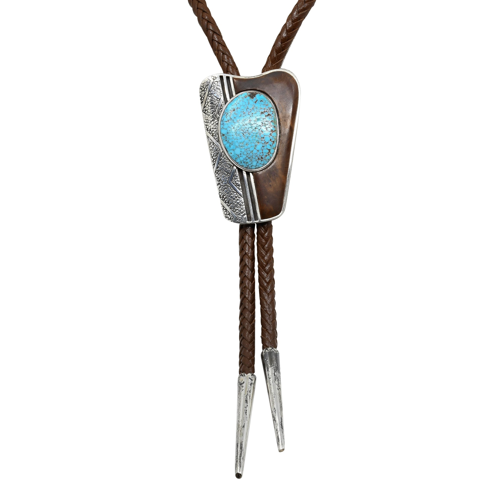 Vintage Navajo Tsosie and Mary Taylor Bolo of Turquoise and Ironwood - Turquoise & Tufa