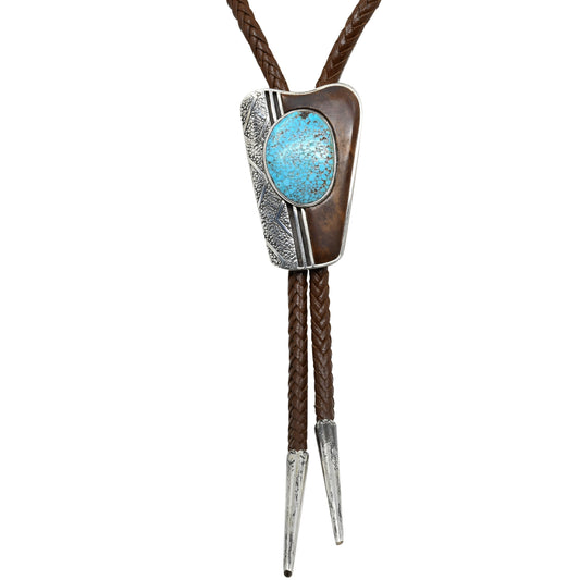 Vintage Navajo Tsosie and Mary Taylor Bolo of Turquoise and Ironwood - Turquoise & Tufa