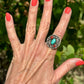 Vintage Navajo Turquoise and Coral Ring With Leaf Work - Turquoise & Tufa
