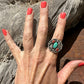 Vintage Navajo Turquoise and Coral Ring With Leaf Work - Turquoise & Tufa