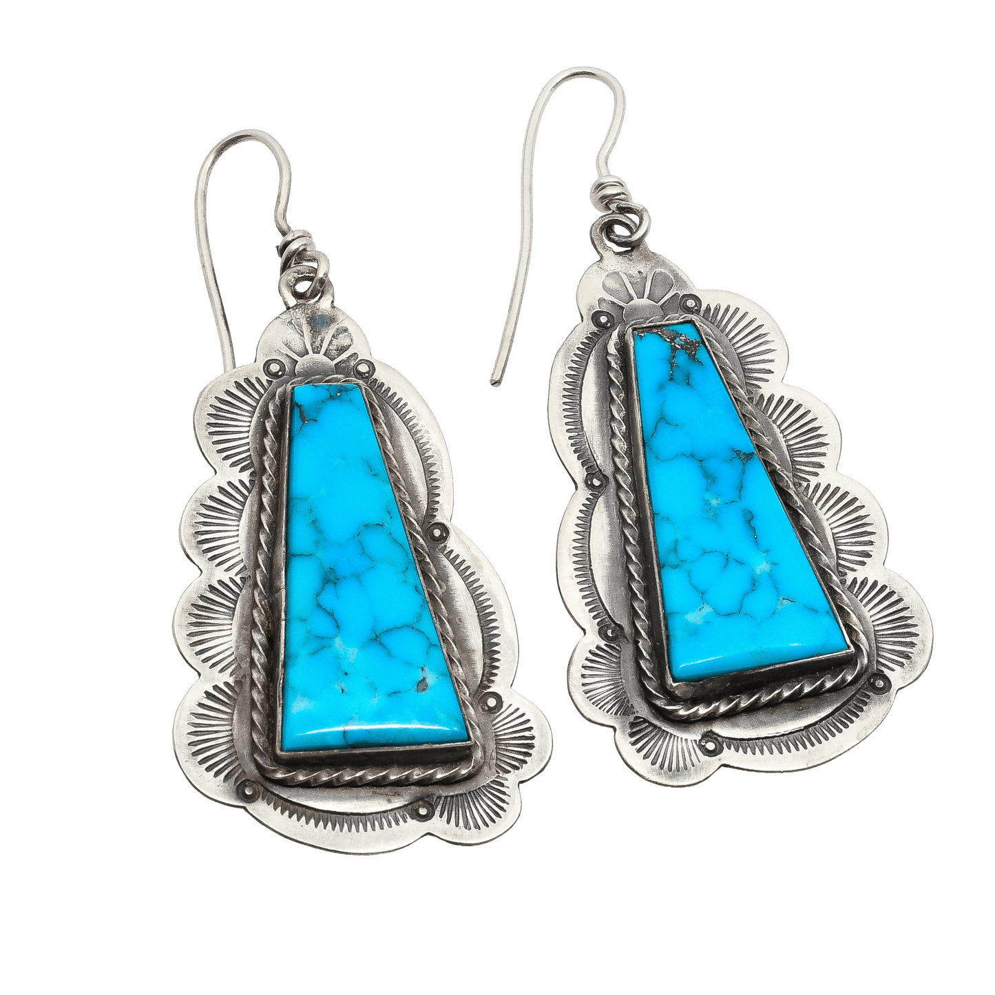 Vintage Navajo Turquoise Dangle Earrings By Paul Begay - Turquoise & Tufa