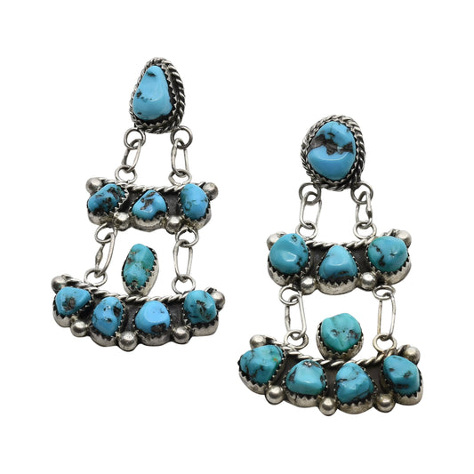 Vintage Navajo Turquoise Nugget Dangle Earrings - Turquoise & Tufa