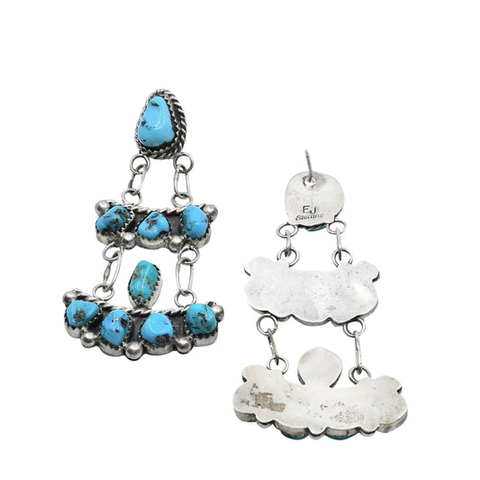 Vintage Navajo Turquoise Nugget Dangle Earrings - Turquoise & Tufa