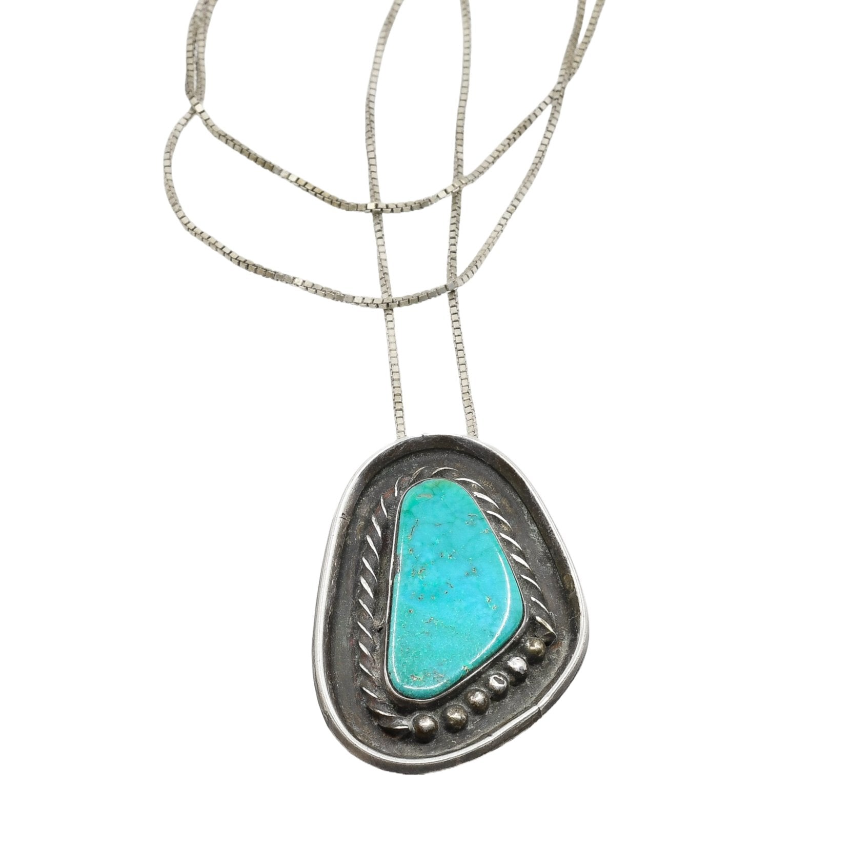 Vintage Navajo Turquoise Pendant - Turquoise & Tufa