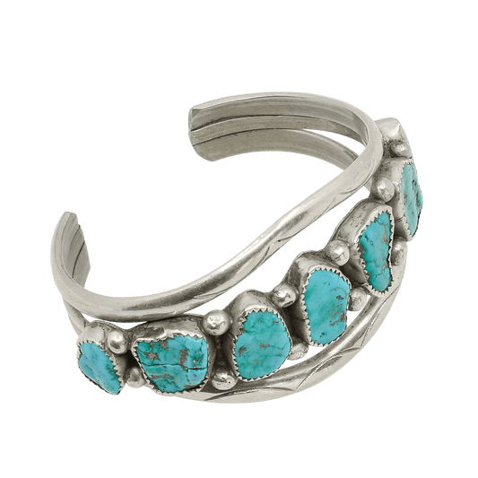 Vintage Navajo Turquoise Row Bracelet - Turquoise & Tufa