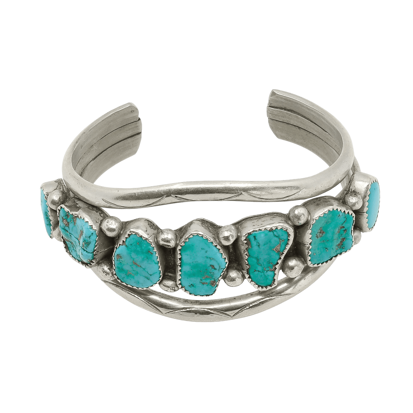 Vintage Navajo Turquoise Row Bracelet - Turquoise & Tufa