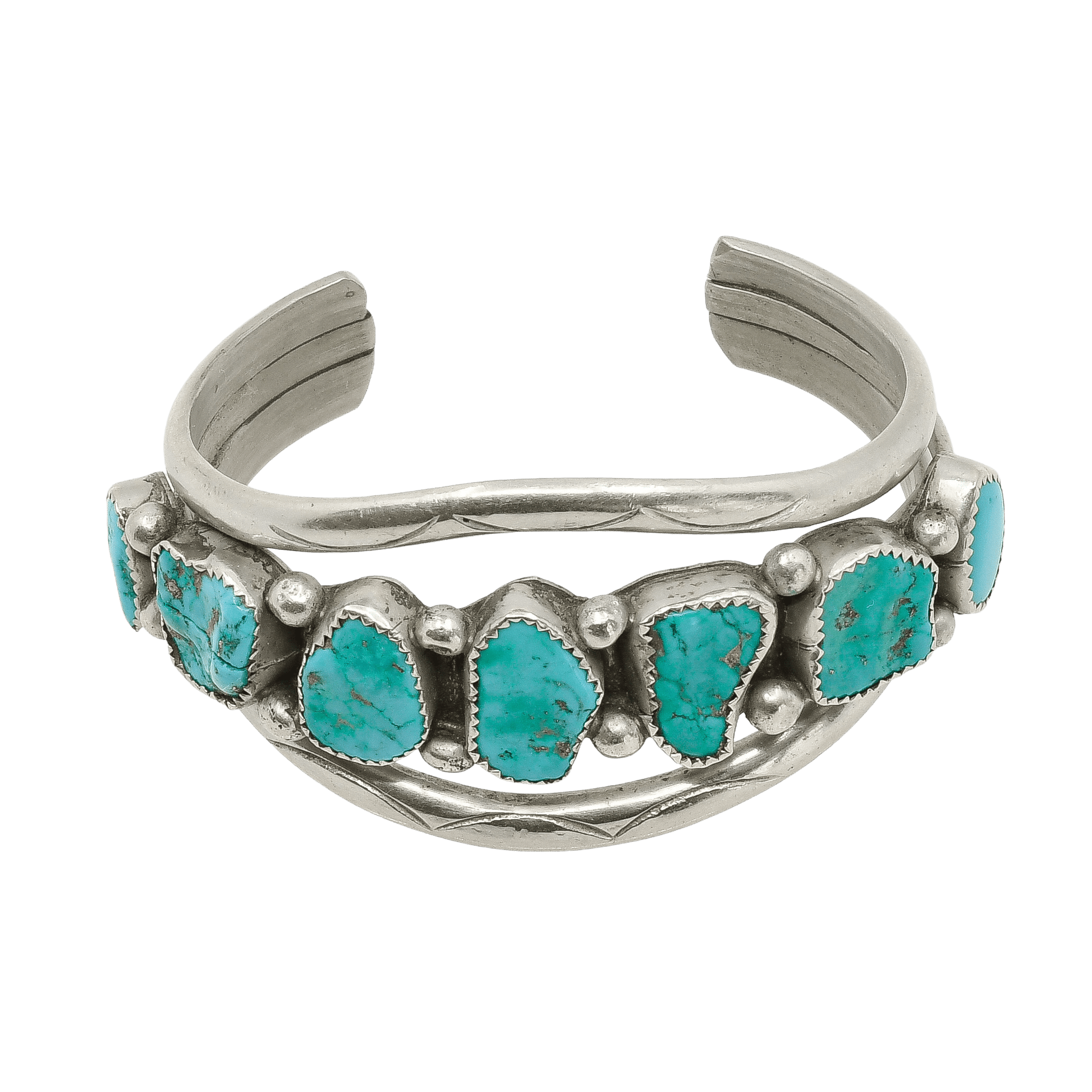 Vintage Navajo Turquoise Row Bracelet - Turquoise & Tufa