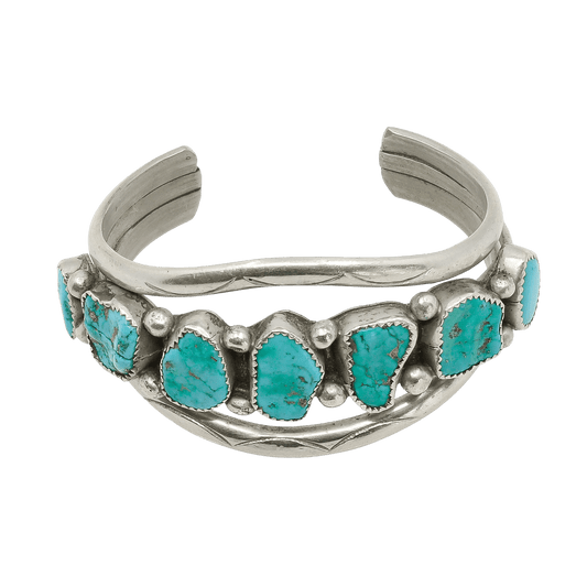Vintage Navajo Turquoise Row Bracelet - Turquoise & Tufa