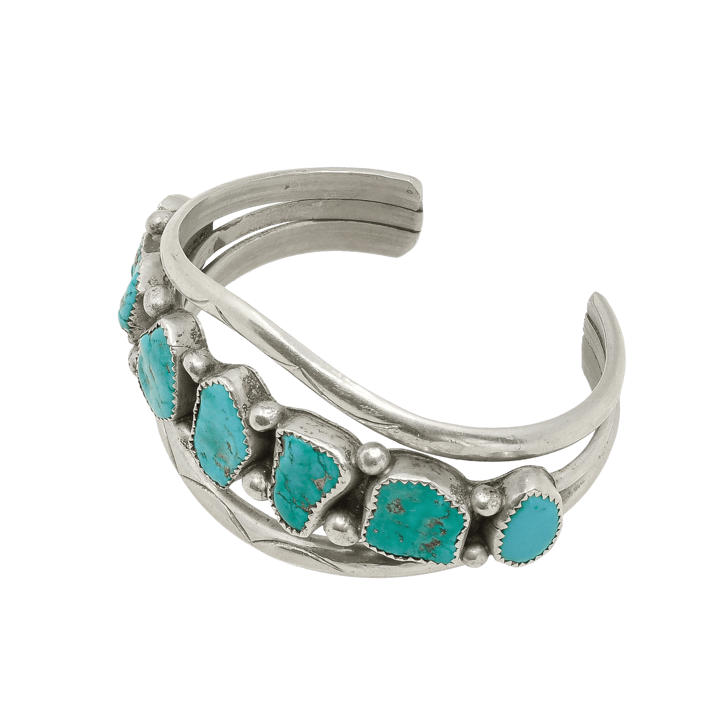 Vintage Navajo Turquoise Row Bracelet - Turquoise & Tufa