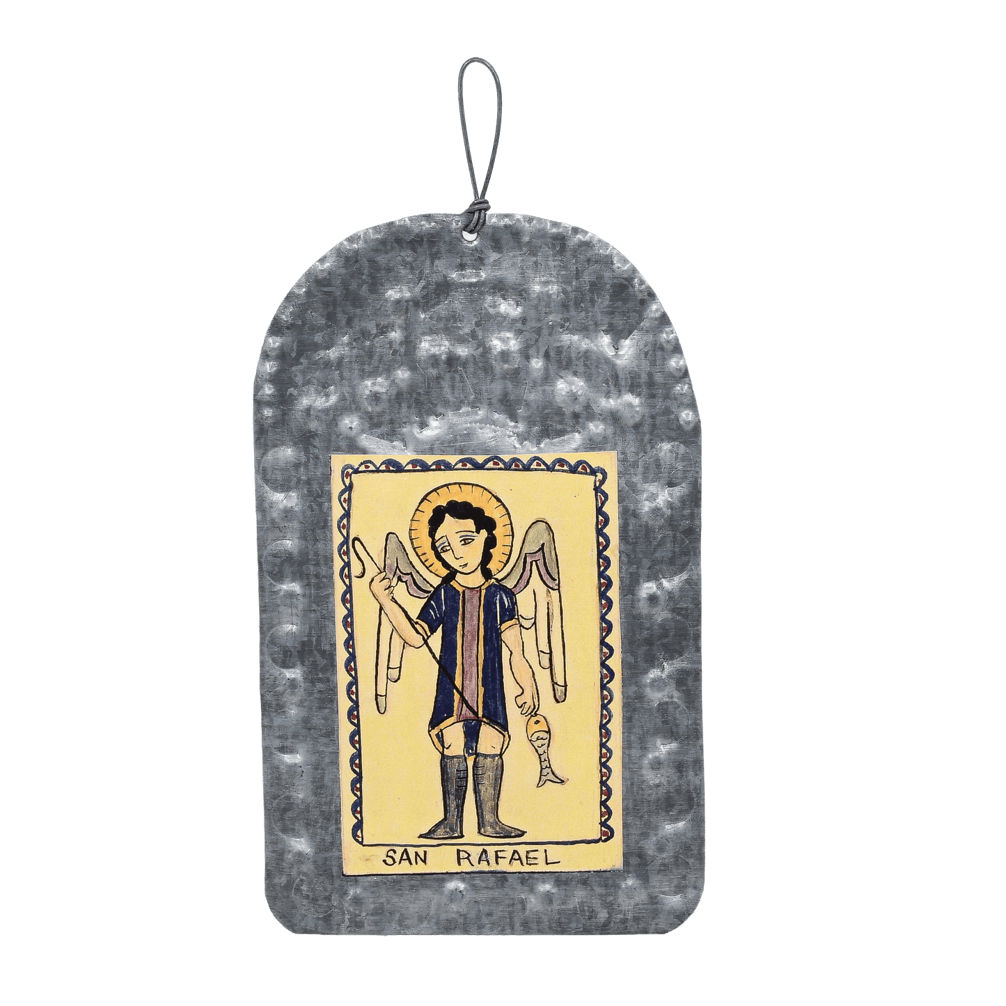 Vintage New Mexican Punched Tin Retablo of San Rafael - Turquoise & Tufa