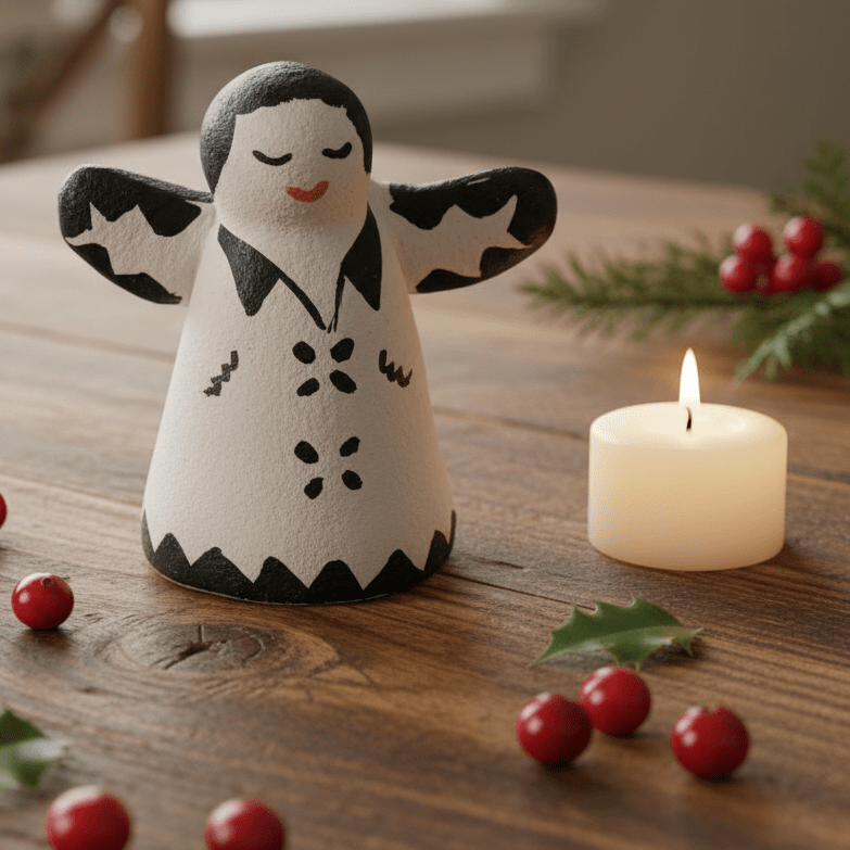 Vintage New Mexico Pueblo Pottery Angel - Turquoise & Tufa