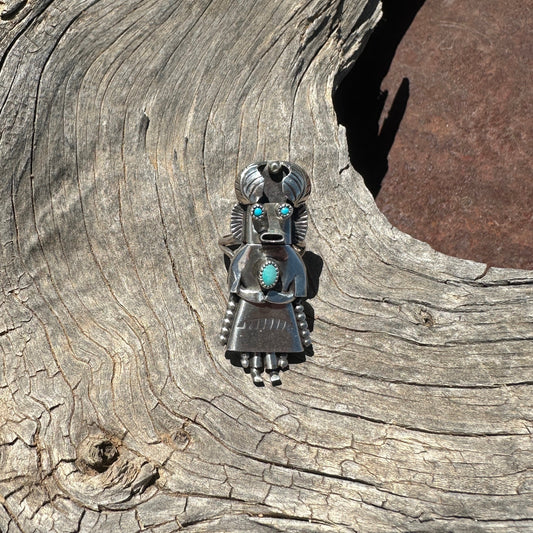 Vintage Orville Manygoats Figural Ring of Katsina - Turquoise & Tufa