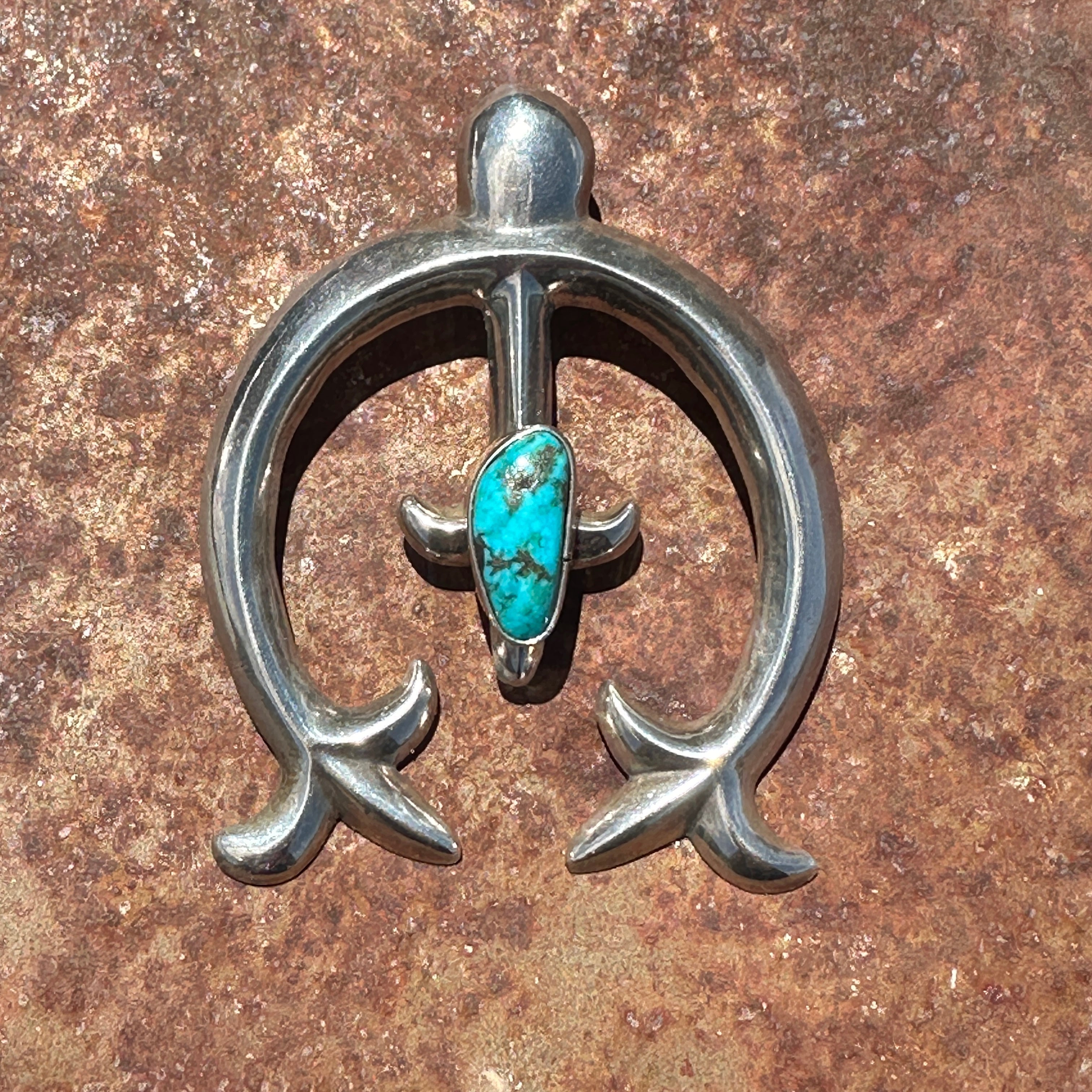 Sterling buy silver vintage sandcast turquoise knifewing pendant