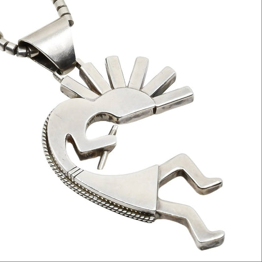 Vintage Silver Christin Wolf Kokopelli Flute Player Pendant Circa 1990 - Turquoise & Tufa