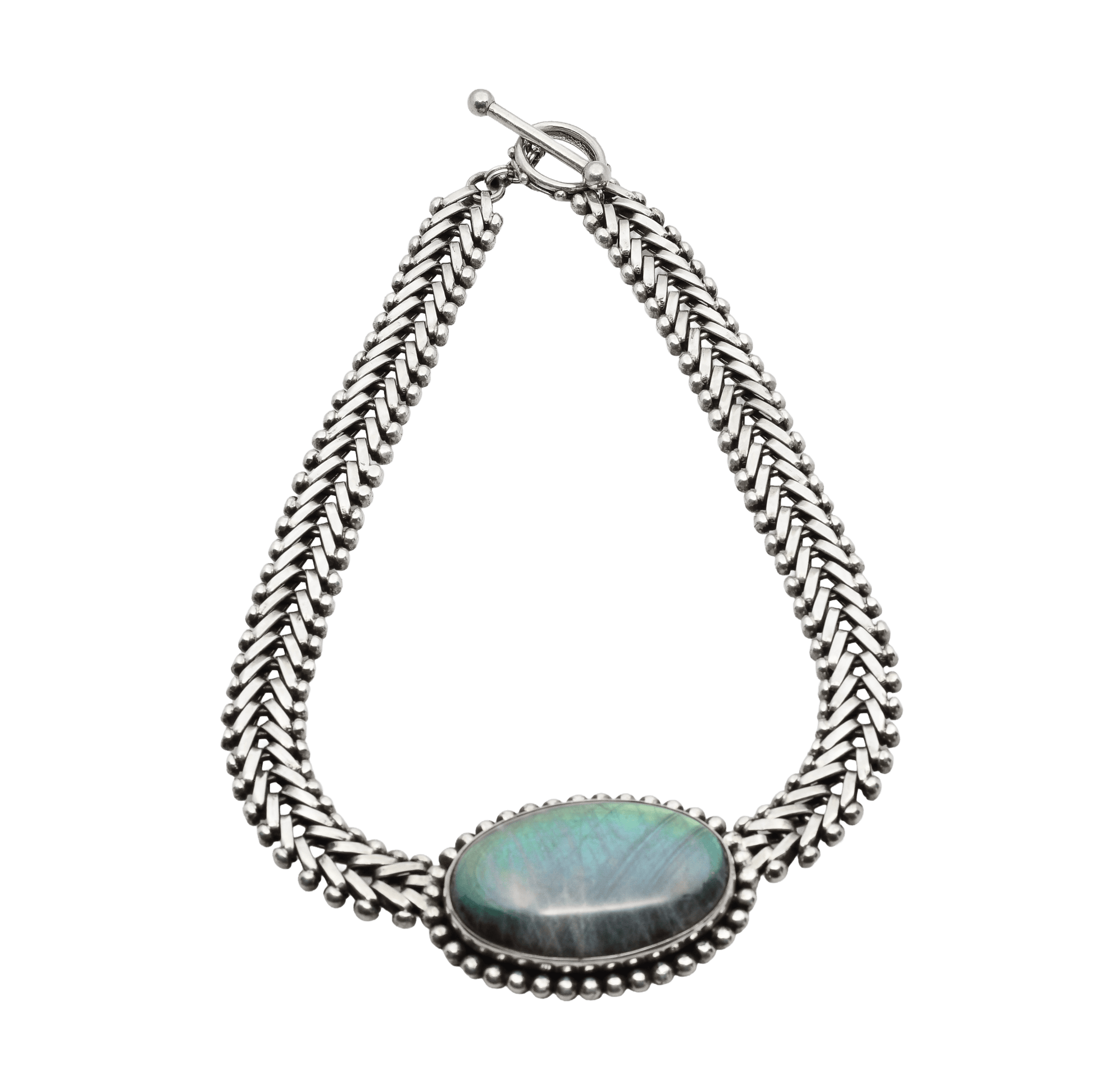 Vintage Sterling Silver and Labradorite Statement Necklace by Stephen Dweck - Turquoise & Tufa