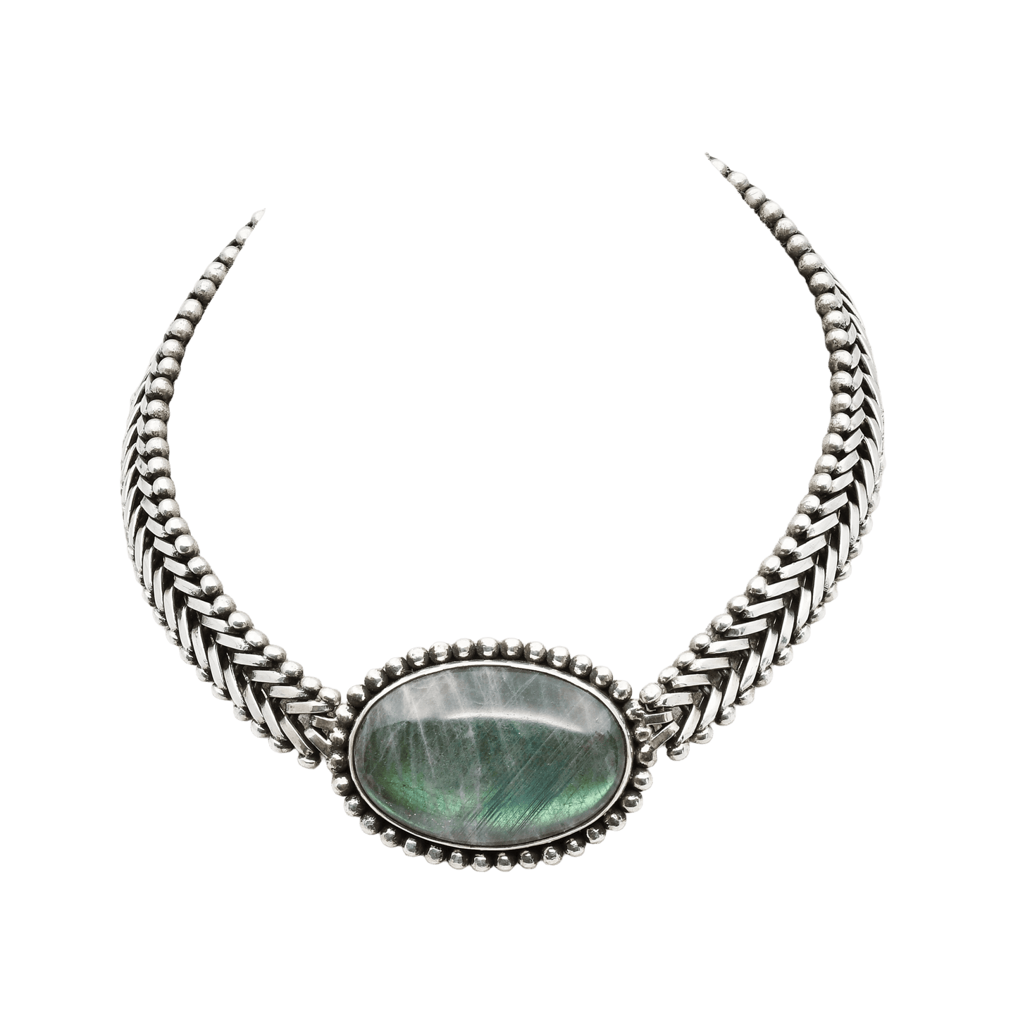 Vintage Sterling Silver and Labradorite Statement Necklace by Stephen Dweck - Turquoise & Tufa