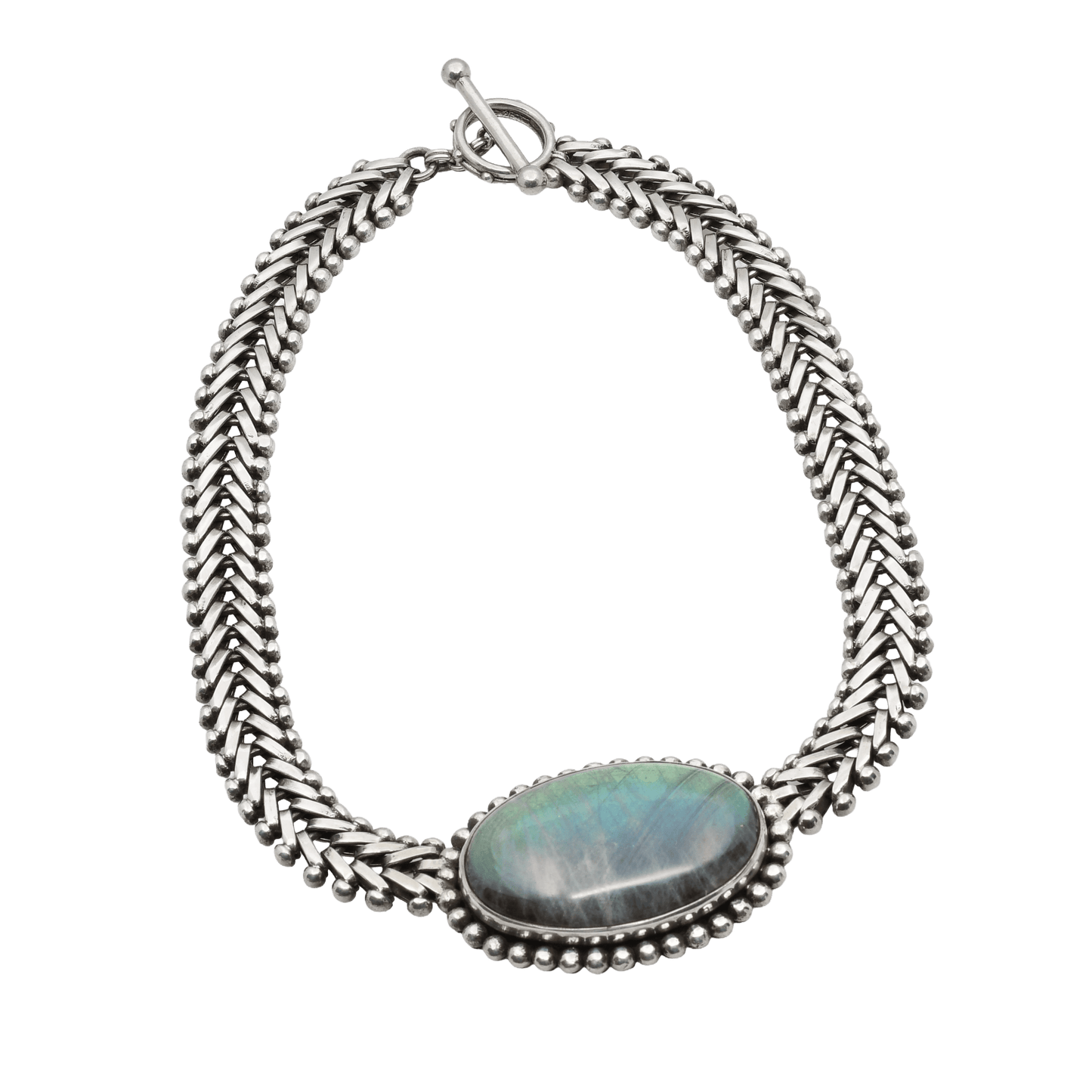 Vintage Sterling Silver and Labradorite Statement Necklace by Stephen Dweck - Turquoise & Tufa