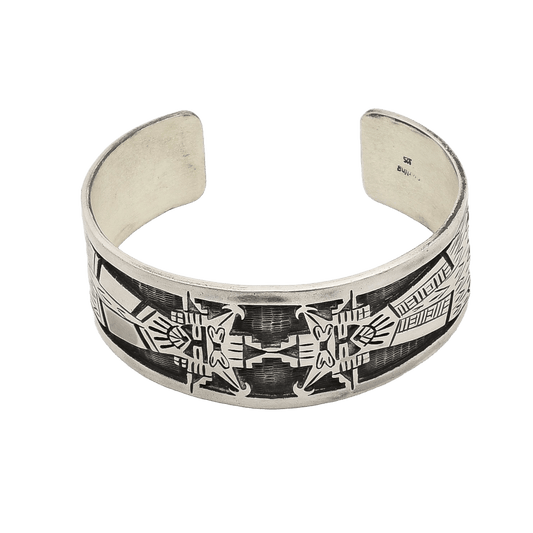 Vintage Sterling SIlver Hopi Overlay Bracelet of Salako Mana and Taka - Turquoise & Tufa