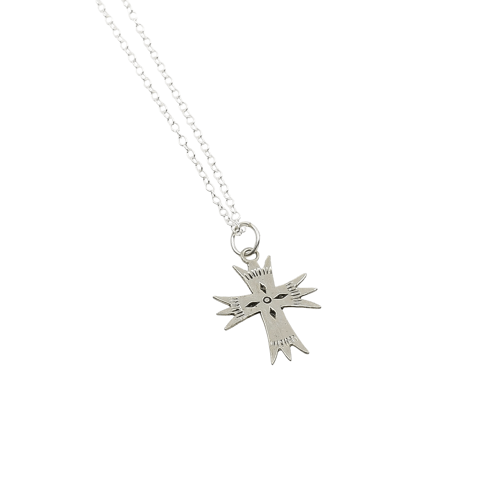 Vintage Tiny Silver Cross Pendant With Stamping - Turquoise & Tufa