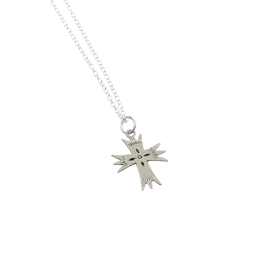 Vintage Tiny Silver Cross Pendant With Stamping - Turquoise & Tufa