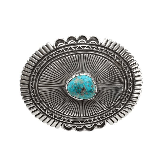 Vintage Traditional Navajo Concho Buckle of Turquoise By Orville White - Turquoise & Tufa