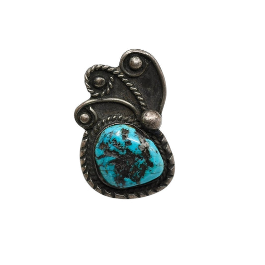 Vintage Turquoise and Nugget Ring With Silver Wire Work - Turquoise & Tufa