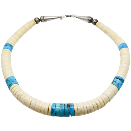 Vintage Turquoise and Shell Necklace From Santo Domingo Pueblo - Turquoise & Tufa