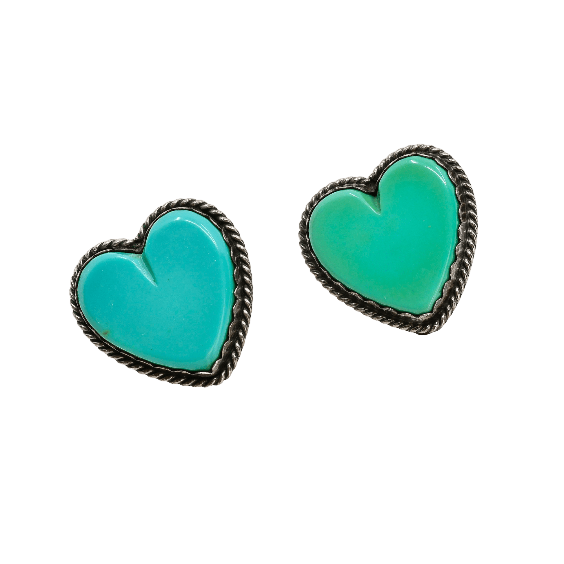 Vintage Turquoise and Silver Heart Earrings - Turquoise & Tufa