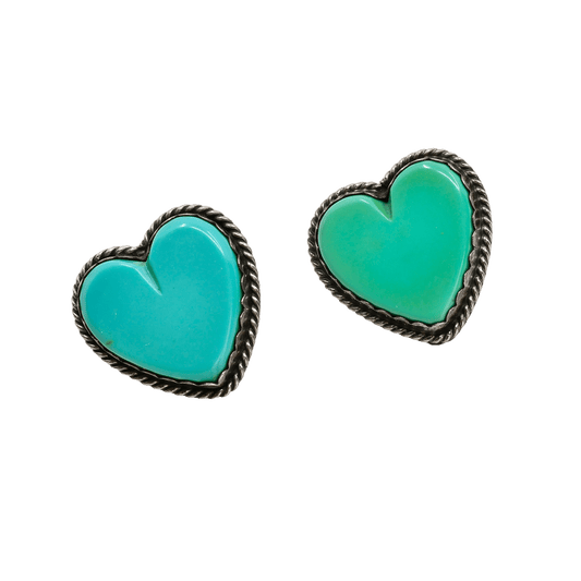 Vintage Turquoise and Silver Heart Earrings - Turquoise & Tufa