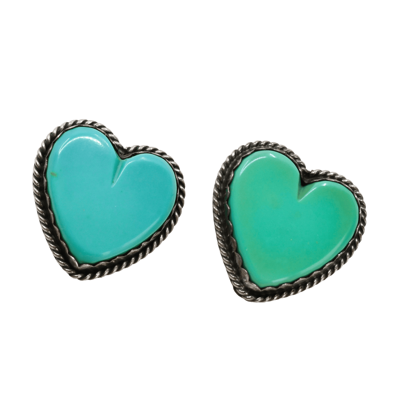 Vintage Turquoise and Silver Heart Earrings - Turquoise & Tufa