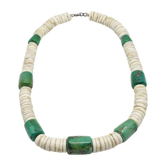 Vintage Turquoise and White Shell Choker Necklace - Turquoise & Tufa