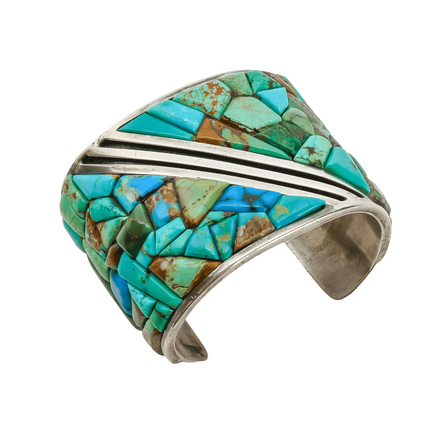 Vintage Turquoise Cobblestone Mosaic Inlay Bracelet - Turquoise & Tufa