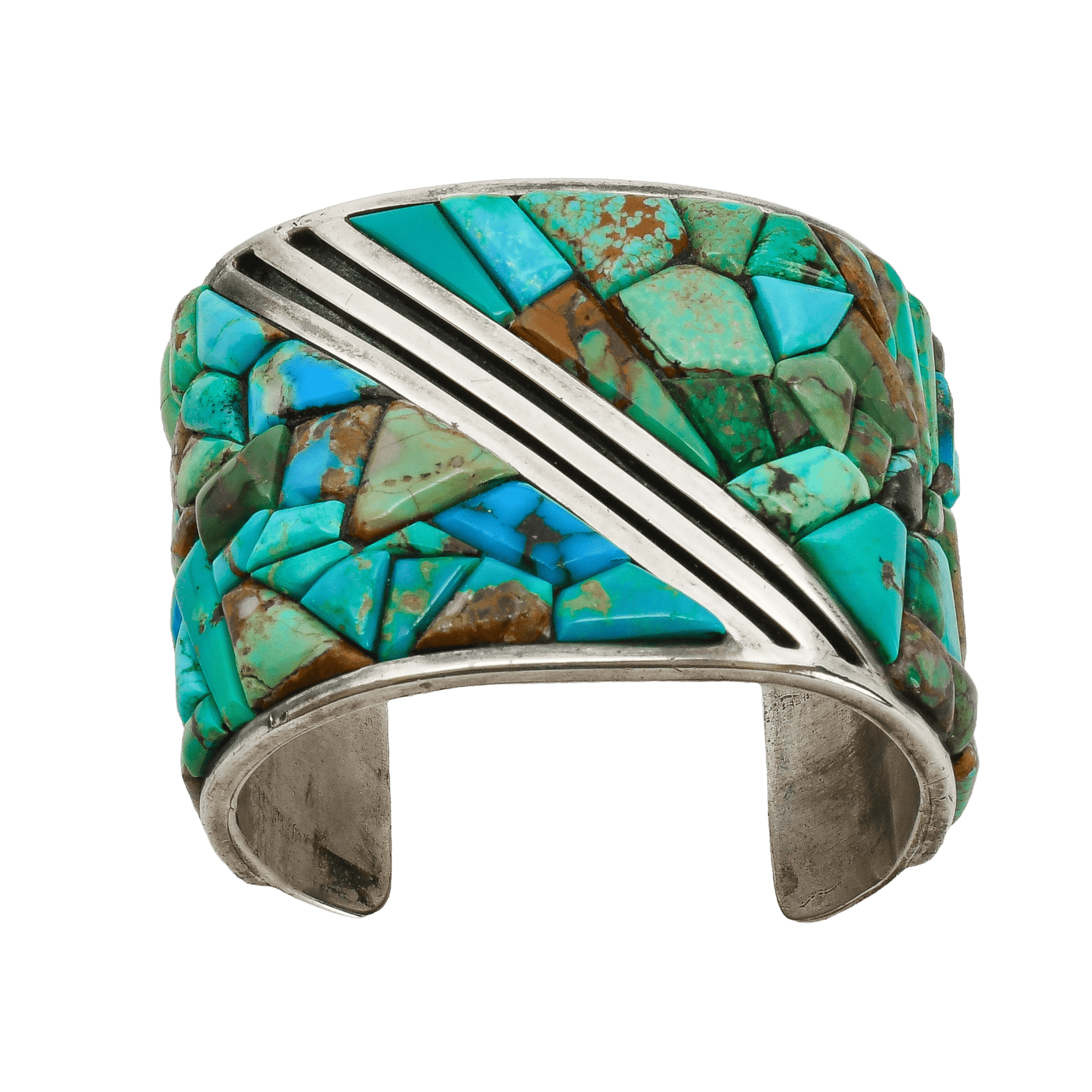 Vintage Turquoise Cobblestone Mosaic Inlay Bracelet - Turquoise & Tufa