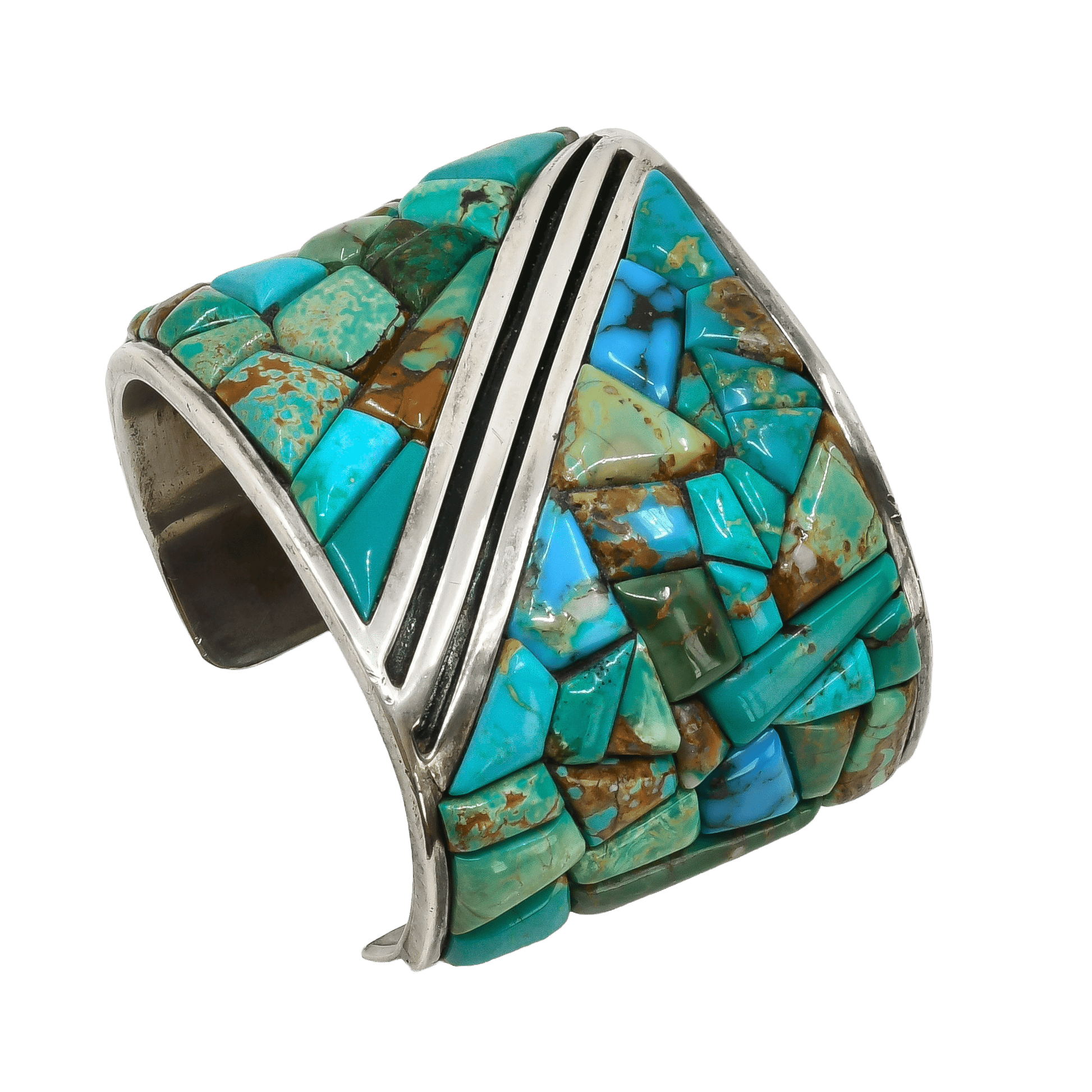 Vintage Turquoise Cobblestone Mosaic Inlay Bracelet - Turquoise & Tufa