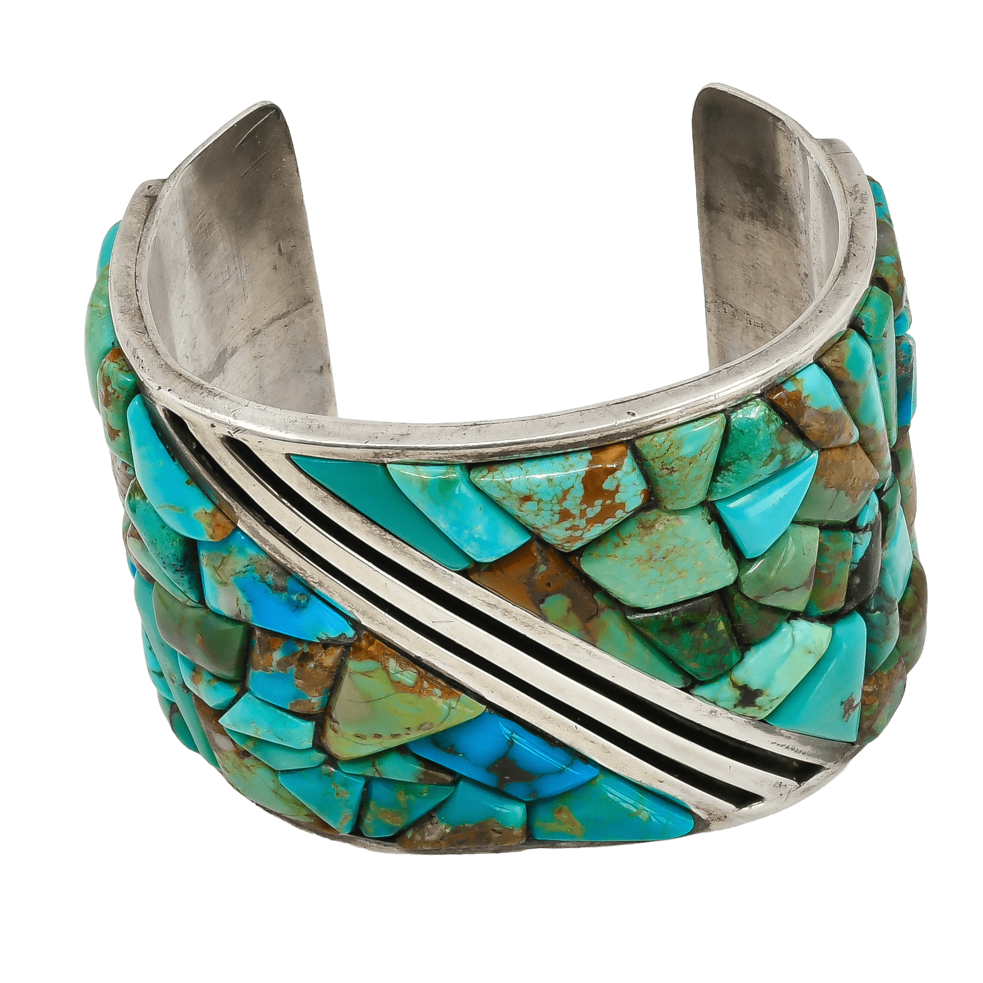 Vintage Turquoise Cobblestone Mosaic Inlay Bracelet - Turquoise & Tufa
