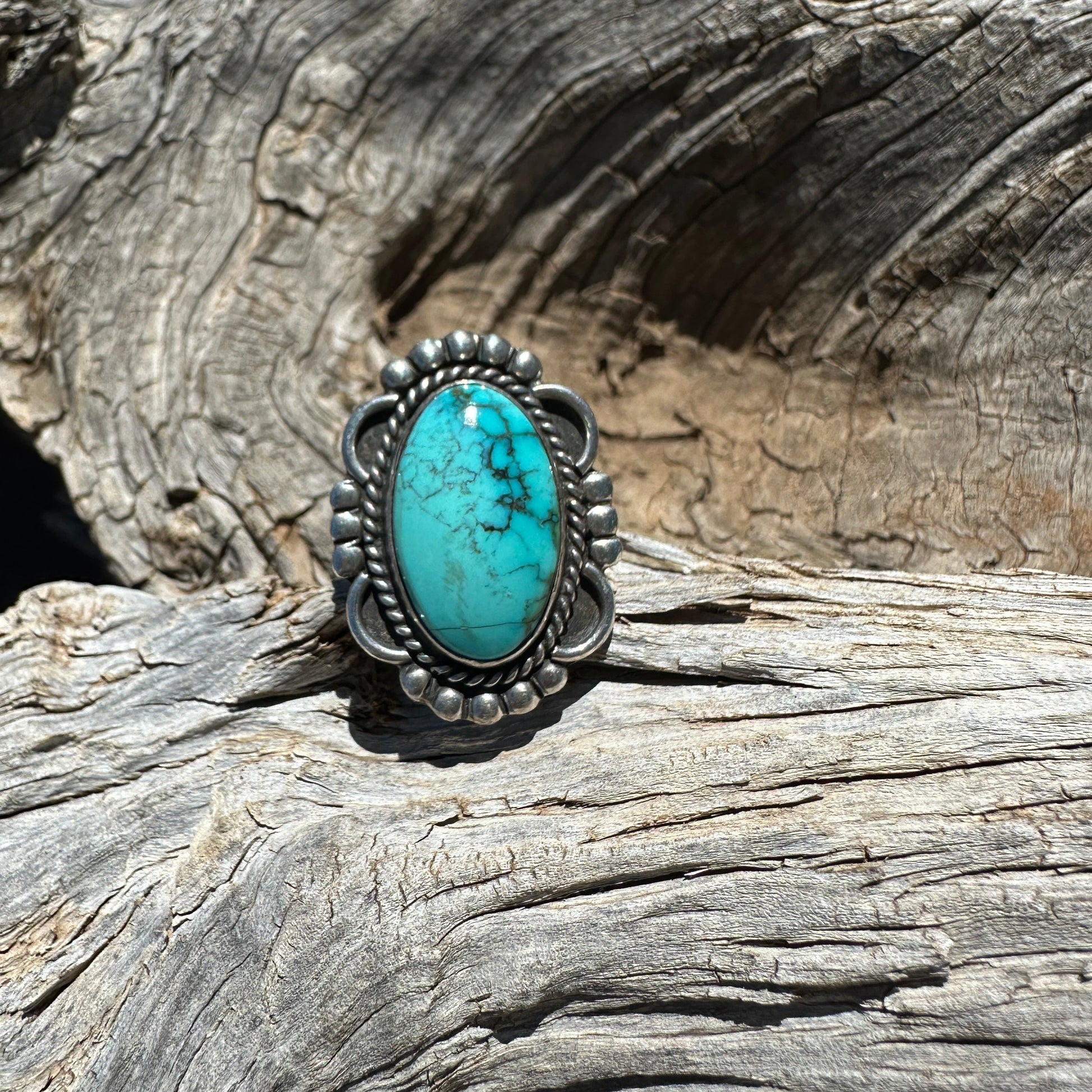 Vintage Turquoise Ring by Lorenzo Tortalita of Kewa Or Santo Domingo Pueblo - Turquoise & Tufa