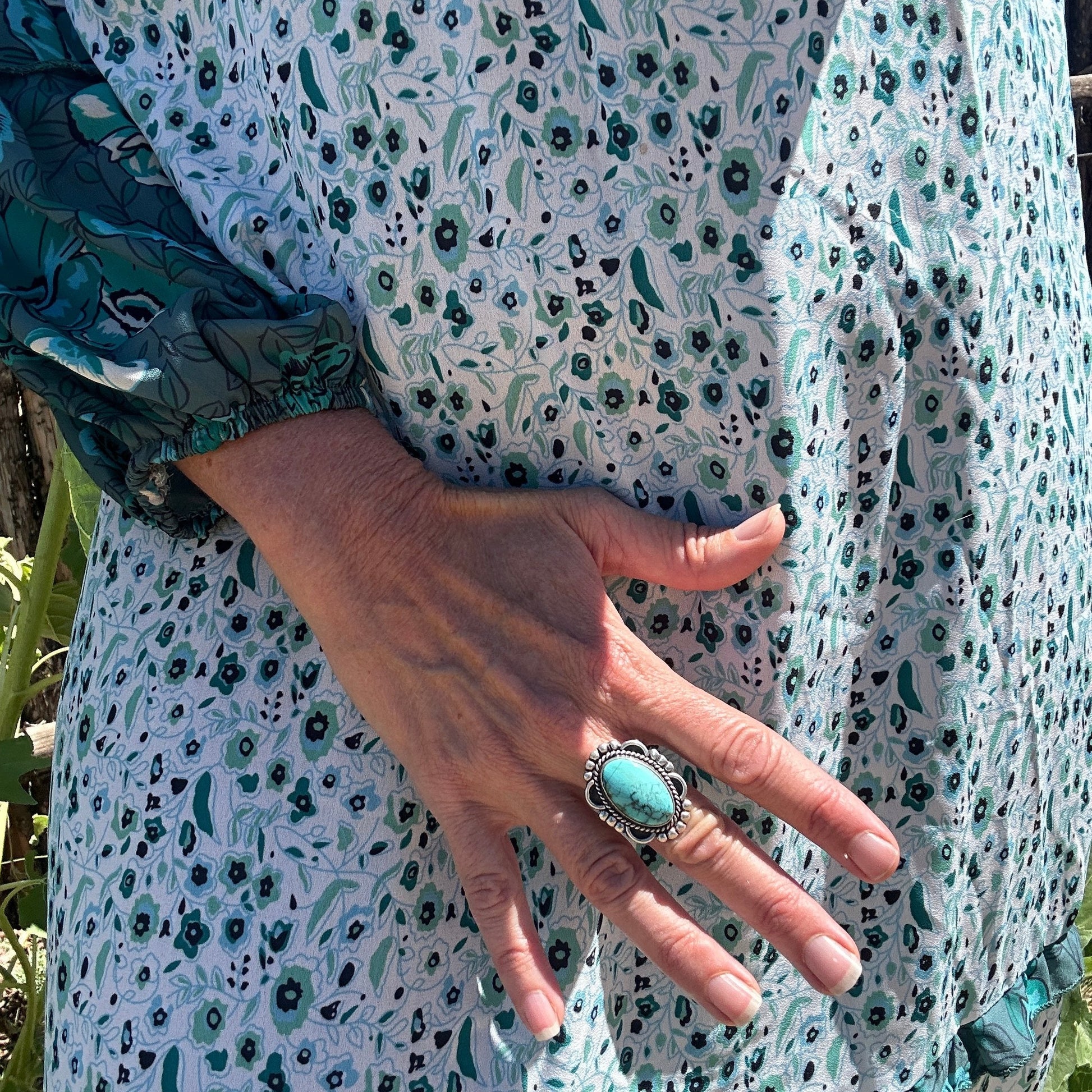 Vintage Turquoise Ring by Lorenzo Tortalita of Kewa Or Santo Domingo Pueblo - Turquoise & Tufa