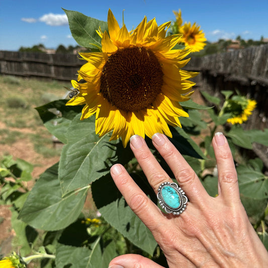 Vintage Turquoise Ring by Lorenzo Tortalita of Kewa Or Santo Domingo Pueblo - Turquoise & Tufa