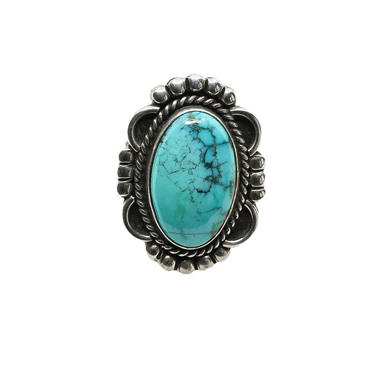 Vintage Turquoise Ring by Lorenzo Tortalita of Kewa Or Santo Domingo Pueblo - Turquoise & Tufa