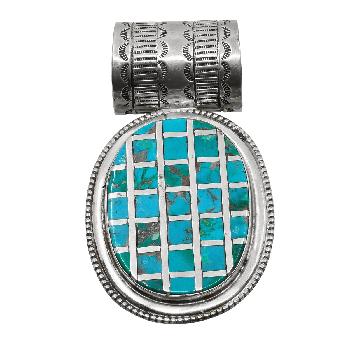 Vintage Wayne Aguilar Pendant of Turquoise Channel Inlay - Turquoise & Tufa